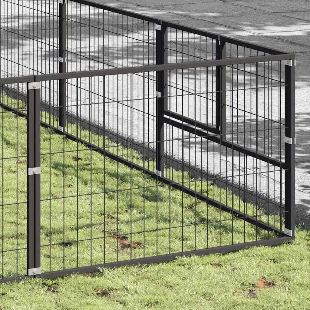 Dog Kennel Black Steel Outdoor Pet Enclosure Exercise Play Area