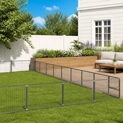 Dog Kennel Outdoor Pet Enclosure Silver Steel Wire Mesh Large Exercise Run