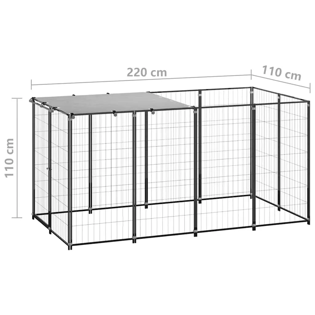 Dog Kennel Black Steel Cage Enclosure Run Exercise Play Pen Area 2.42m²