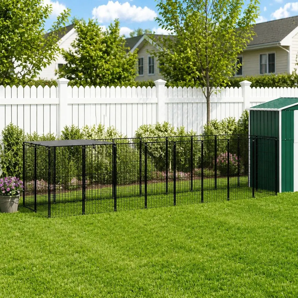 Dog Kennel Black Large Outdoor Steel Wire Mesh Enclosure