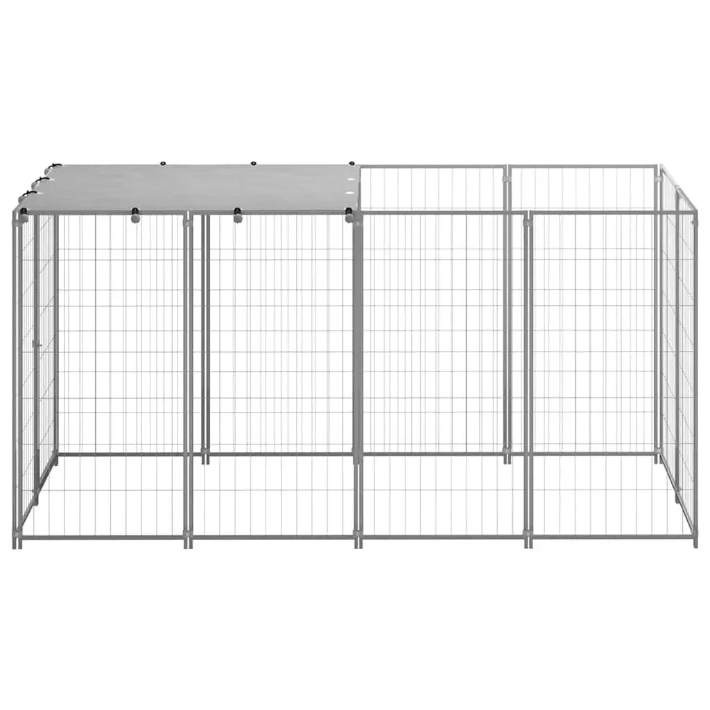 Dog Kennel Silver 2.42m² Steel Cage Outdoor Pet Enclosure Exercise Pen