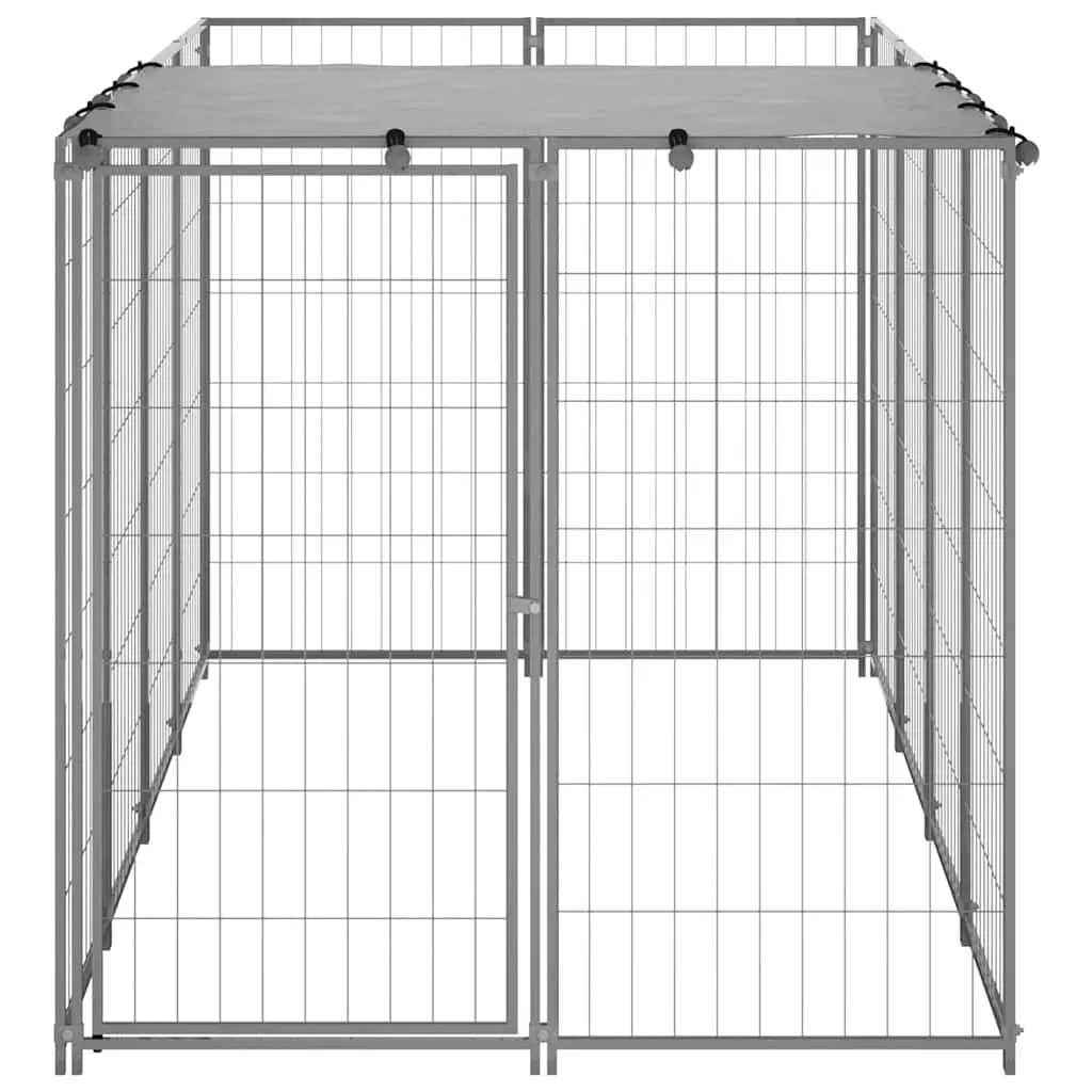 Dog Kennel Silver 2.42m² Steel Cage Outdoor Pet Enclosure Exercise Pen