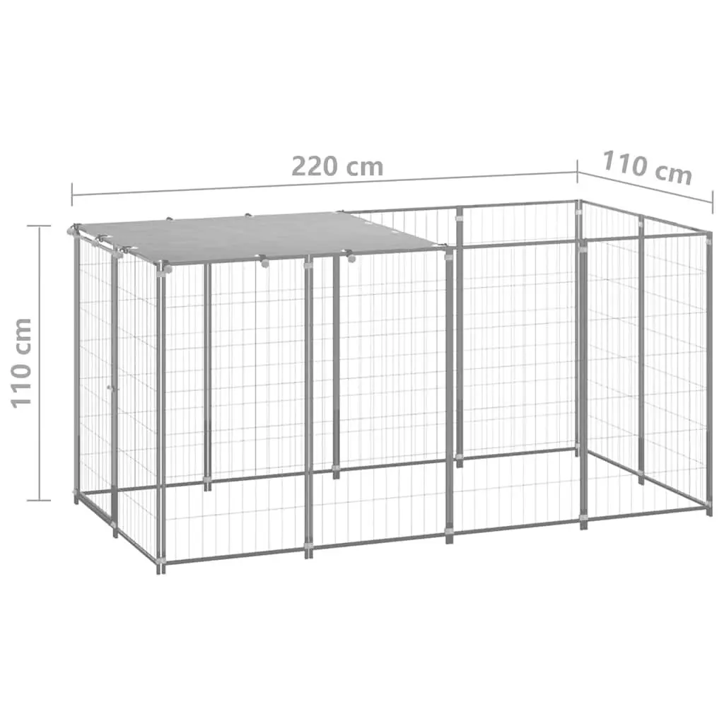 Dog Kennel Silver 2.42m² Steel Cage Outdoor Pet Enclosure Exercise Pen