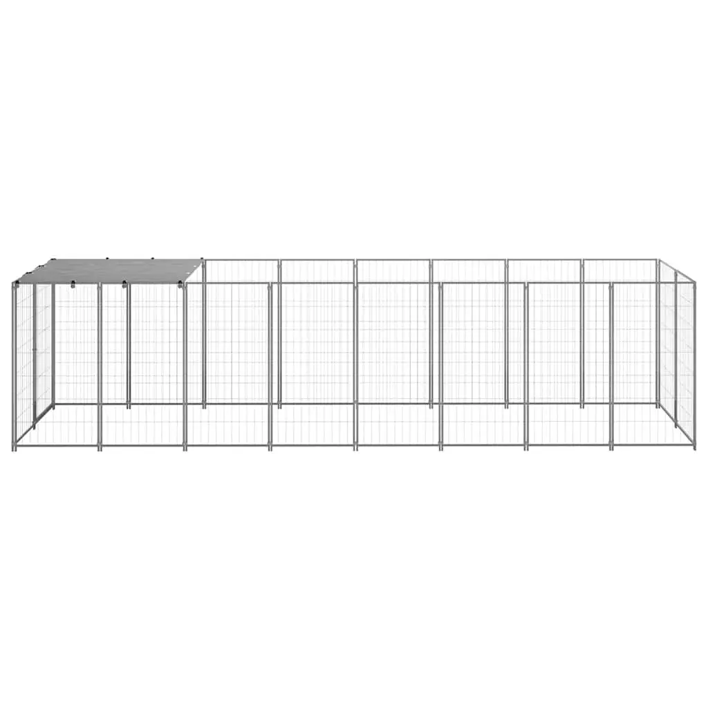Dog Kennel Silver 4.84m² Outdoor Steel Cage Pet Enclosure Run Play Area