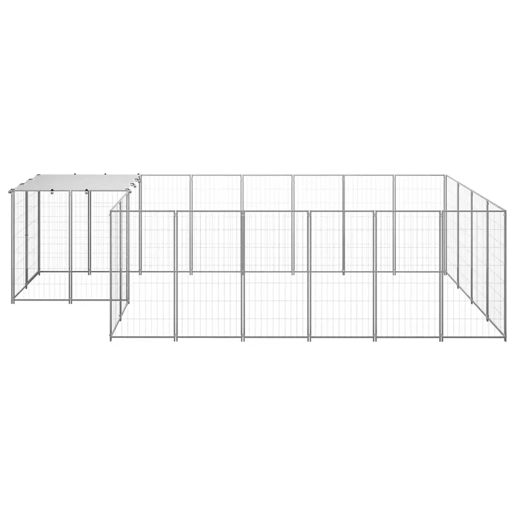 Dog Kennel Silver Large Outdoor Steel Enclosure Exercise Area