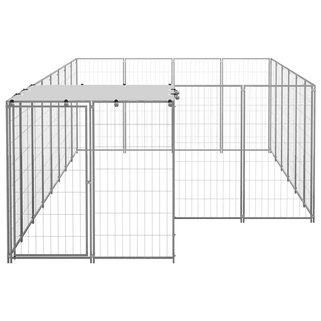 Dog Kennel Silver Large Outdoor Steel Enclosure Exercise Area