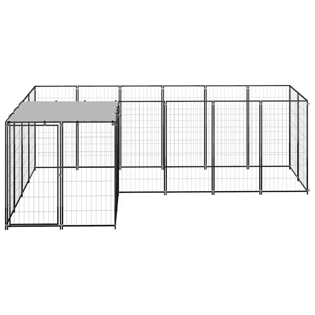 Dog Kennel Black Large Steel Outdoor Pet Enclosure with Wire Mesh Walls and Polyethylene Roof