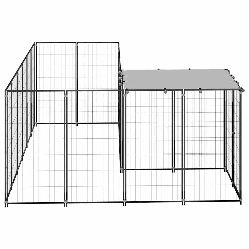 Dog Kennel Black Large Steel Outdoor Pet Enclosure with Wire Mesh Walls and Polyethylene Roof