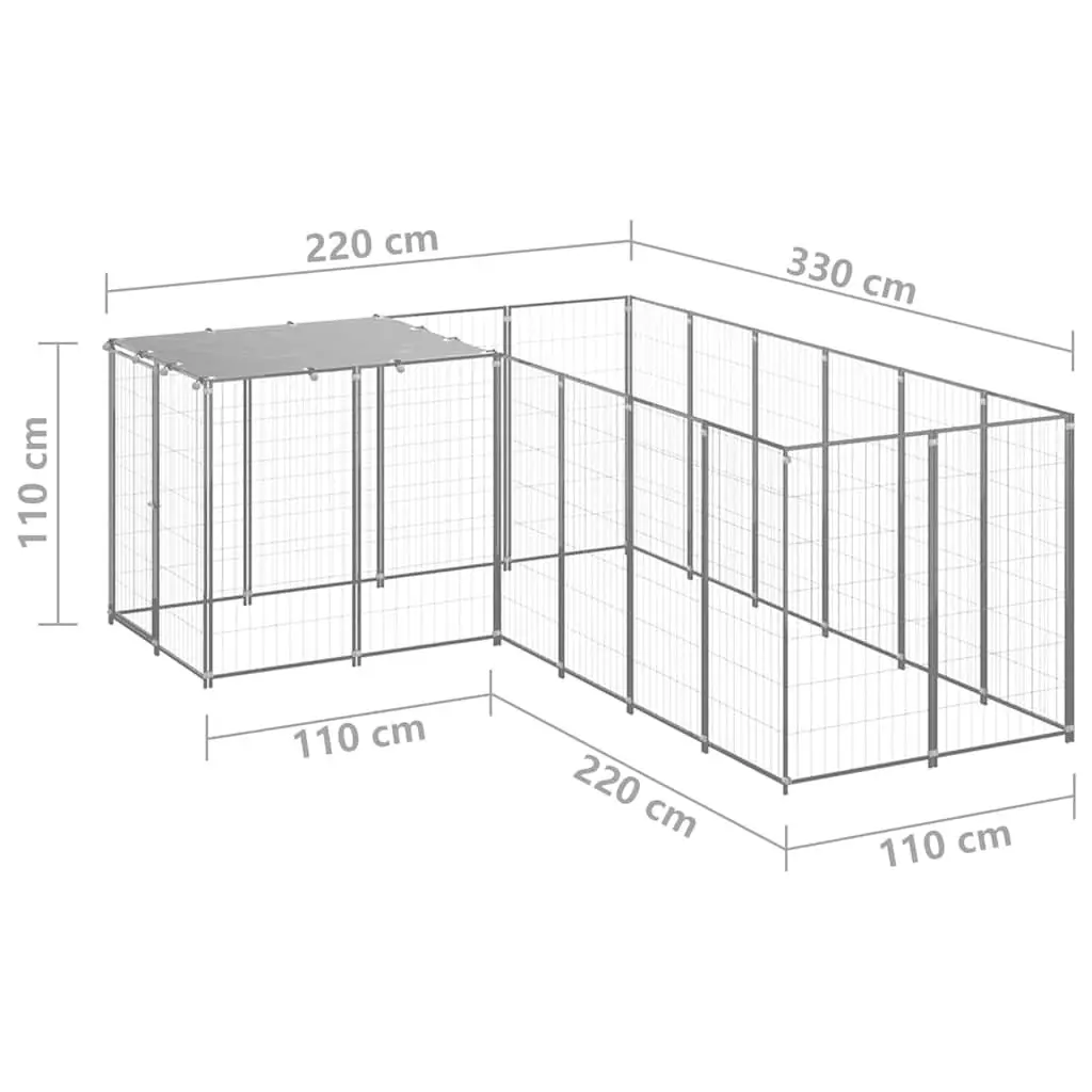 Dog Kennel Silver 4.84m² Outdoor Steel Wire Mesh Enclosure Exercise Cage