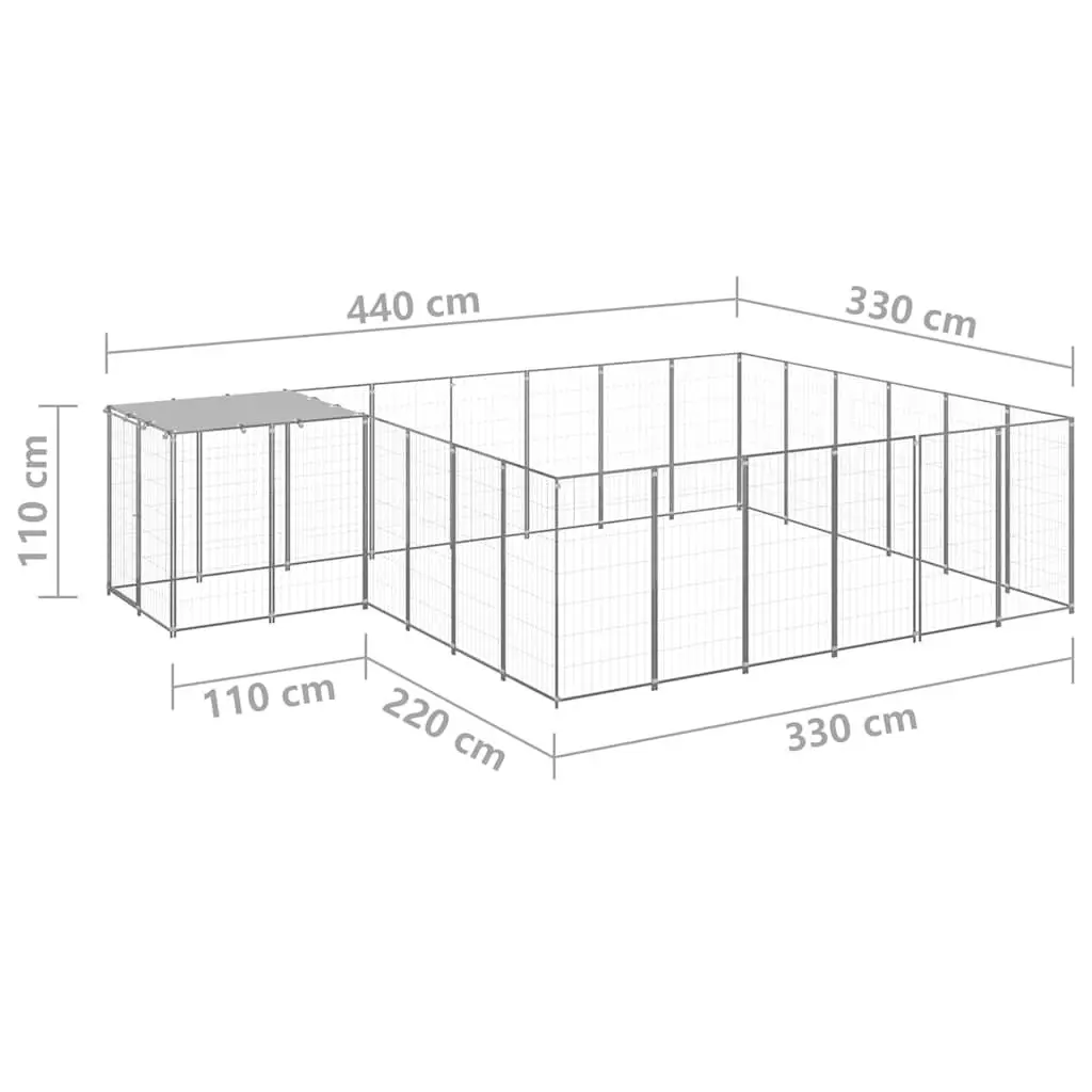Dog Kennel Silver Large Steel Wire Mesh Outdoor Run Enclosure