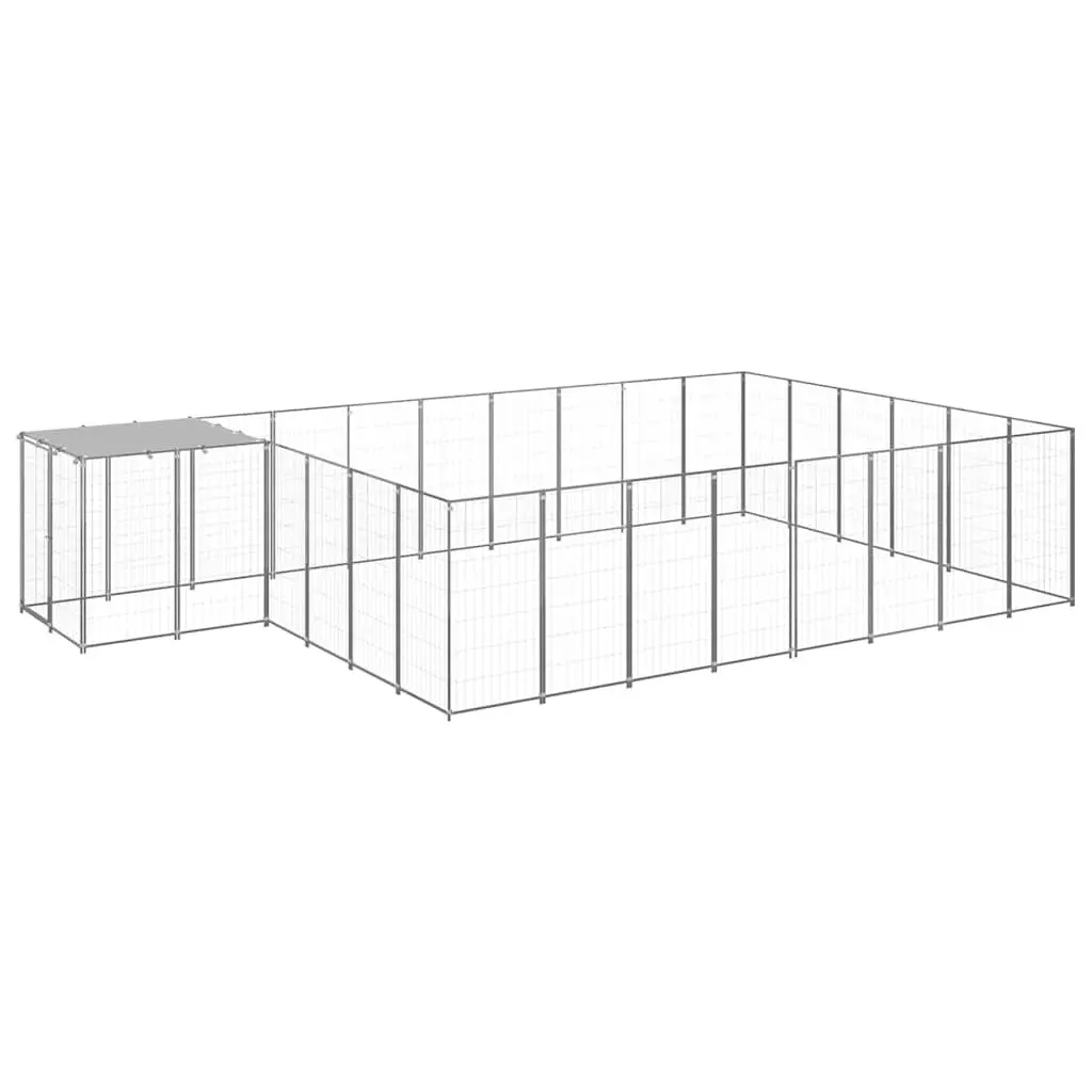 Dog Kennel Silver Outdoor Steel Cage Enclosure with Polyethylene Roof for Pets