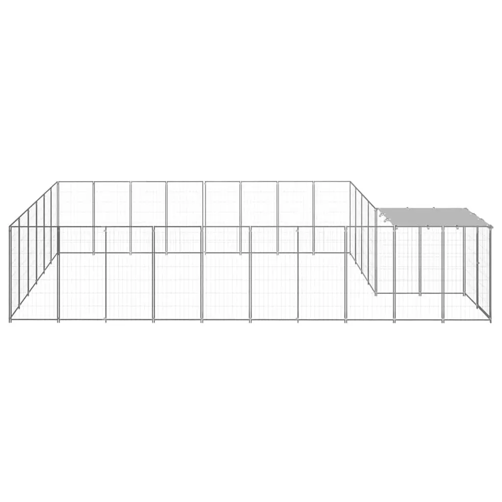 Dog Kennel Silver Outdoor Steel Cage Enclosure with Polyethylene Roof for Pets