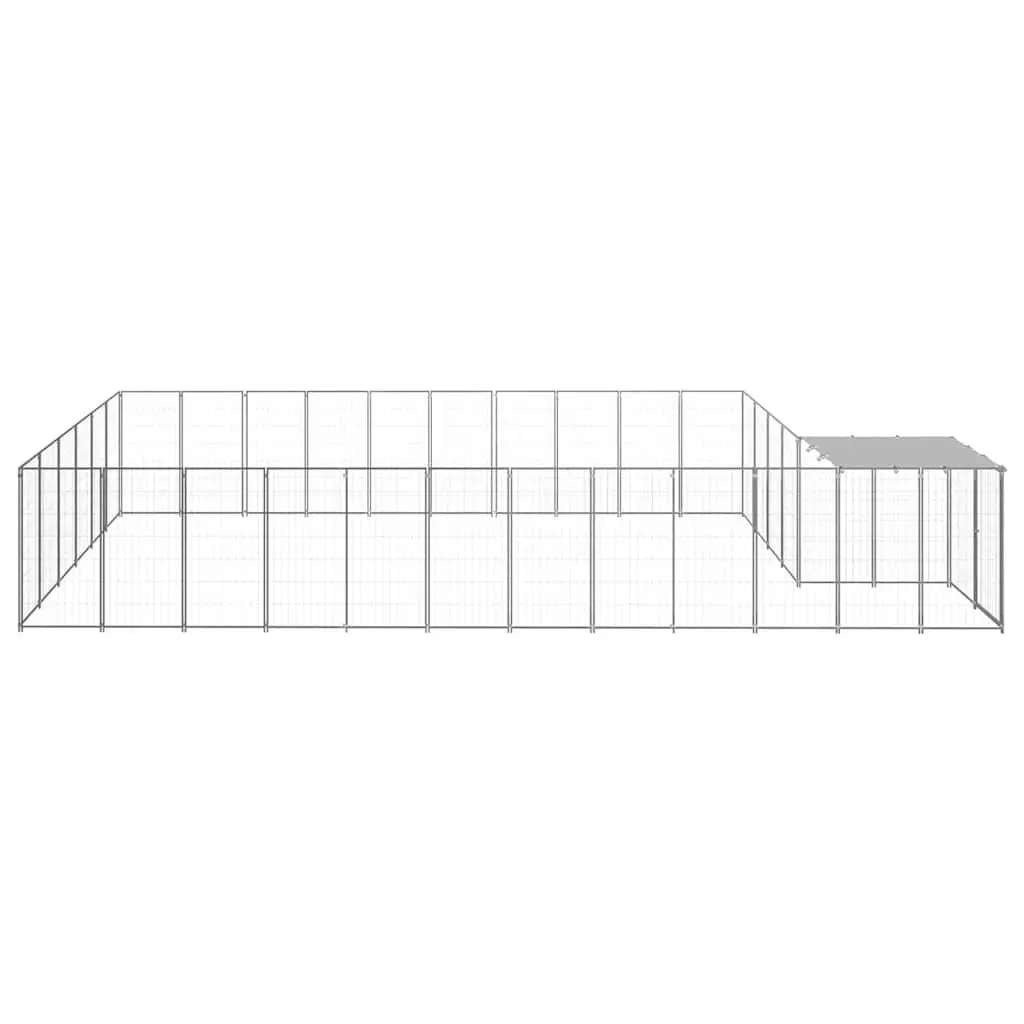 Dog Kennel Silver 19.36 m² Steel Outdoor Run Cage Enclosure with Roof