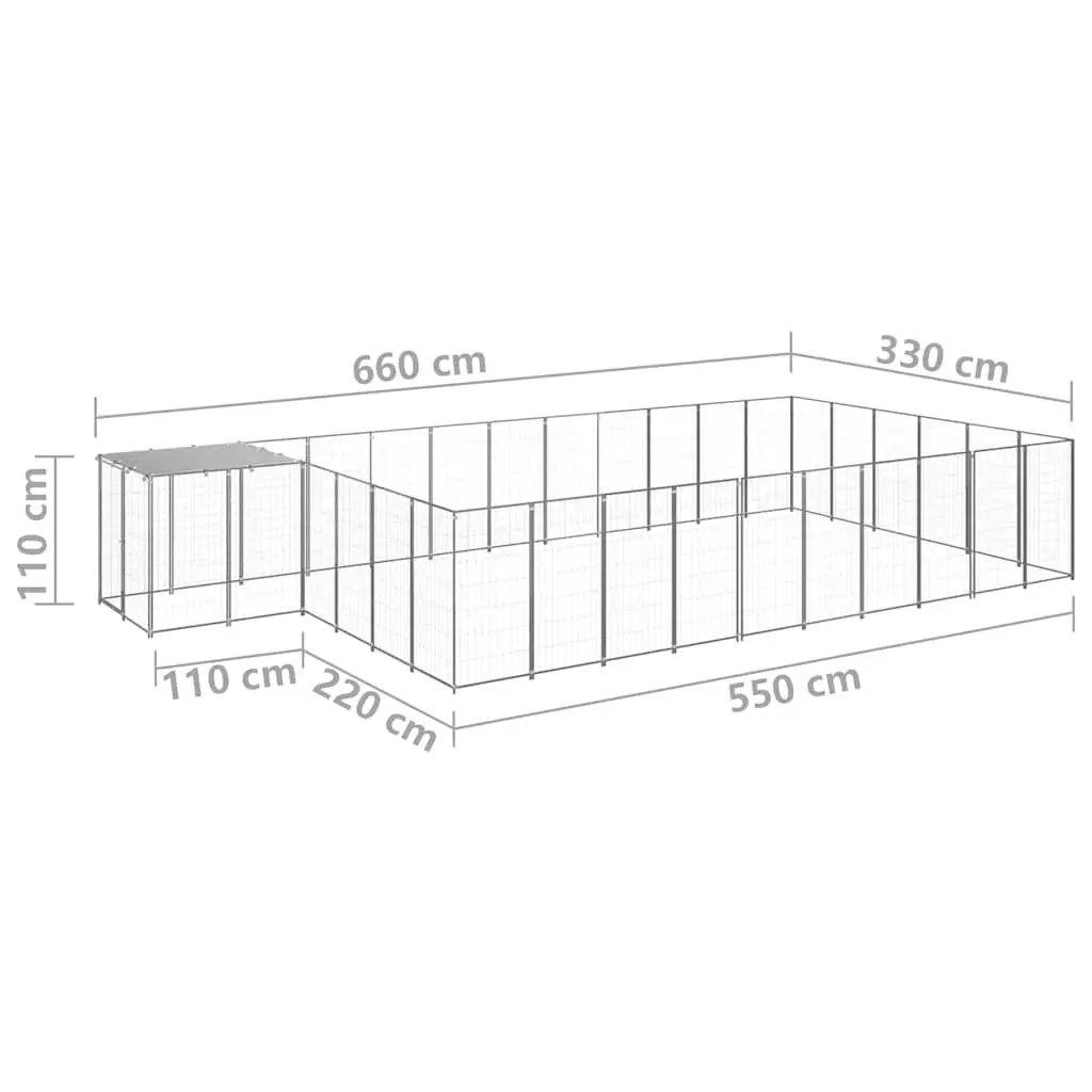 Dog Kennel Silver 19.36 m² Steel Outdoor Run Cage Enclosure with Roof