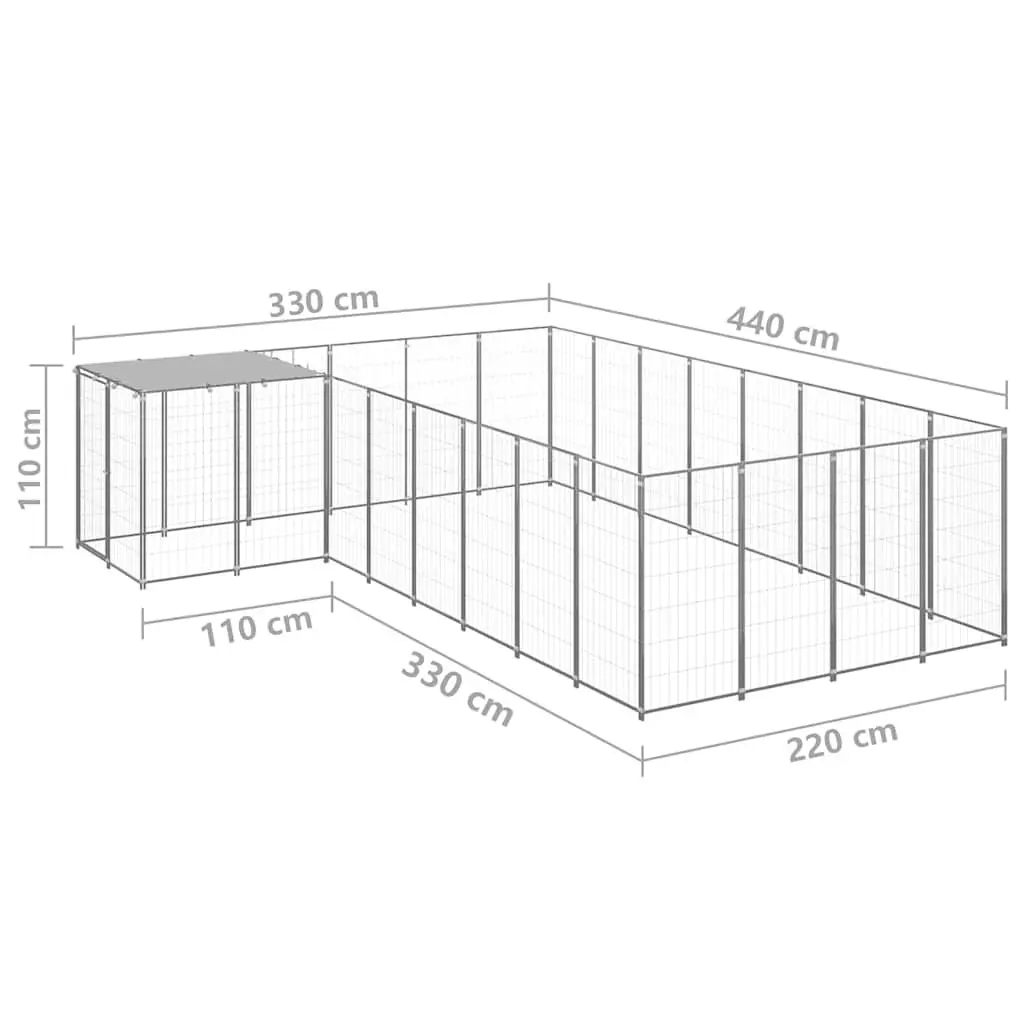 Dog Kennel Silver 10.89 m² Outdoor Steel Wire Mesh Cage Run