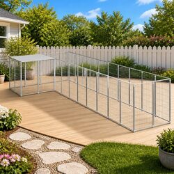 Dog Kennel Outdoor Steel Wire Mesh Pet Run Enclosure Large Exercise Space Silver