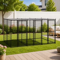 Durable Dog Kennel with Mesh and Roof for Outdoor Use