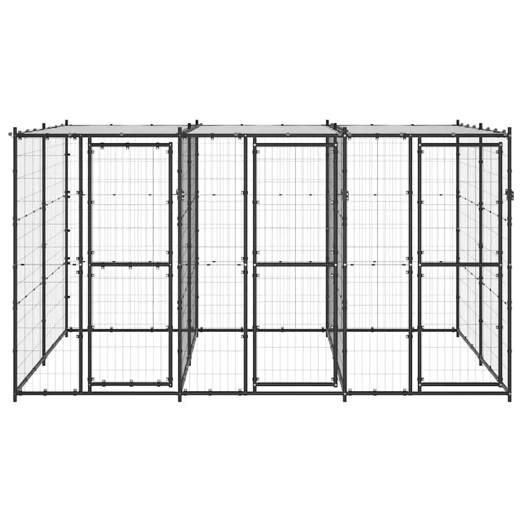 Dog Kennel Black Outdoor Run Exercise Enclosure with Roof Mesh Sides