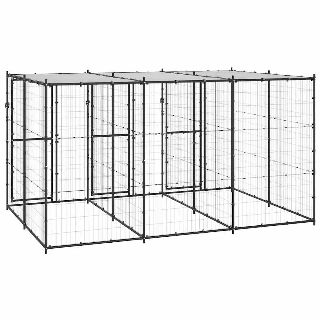 Dog Kennel Black Outdoor Run Exercise Enclosure with Roof Mesh Sides