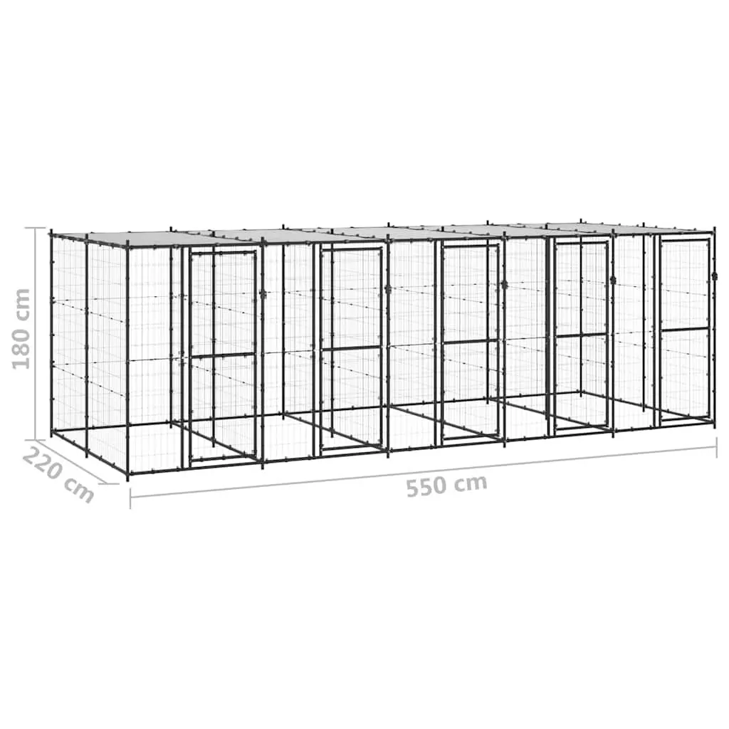 Dog Kennel Black Large Steel Outdoor Exercise Enclosure with Mesh Roof