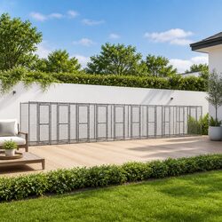 Dog Kennel Outdoor Exercise Run Galvanised Steel 24.2 m² Mesh Enclosure Play