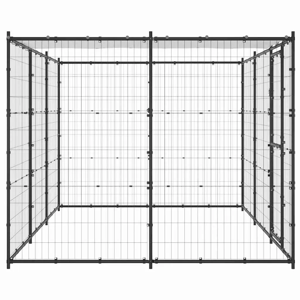 Dog Kennel Black Steel Frame Outdoor Run Enclosure with Roof Canopy 7.26 m²