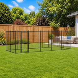 Dog Kennel Outdoor Steel Cage Run Exercise Enclosure with Roof Canopy 12.1m²