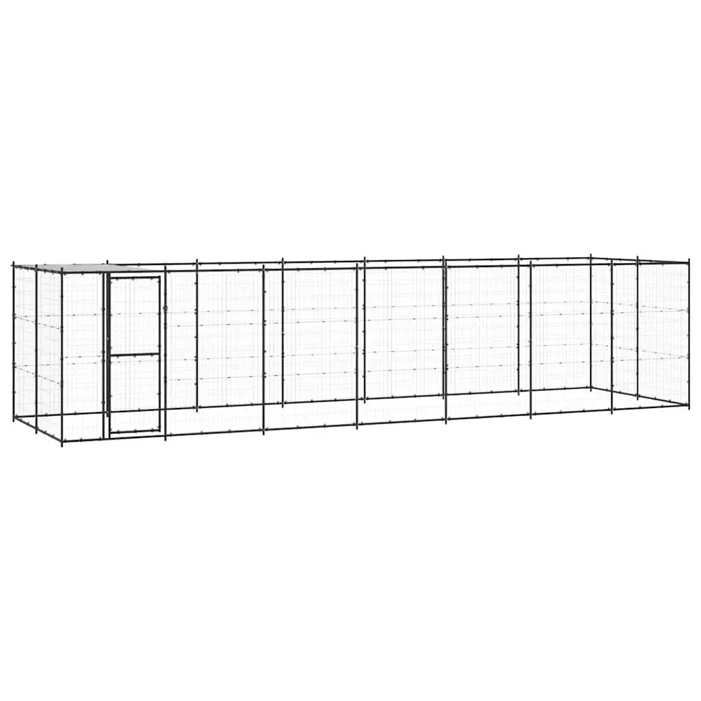 Dog Kennel Black 16.94 m² Steel Outdoor Enclosure with Roof Canopy