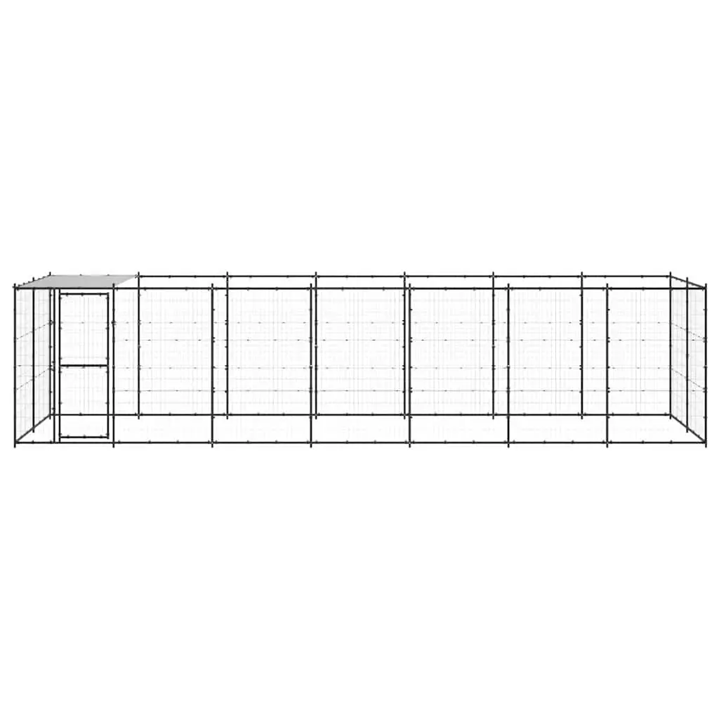 Dog Kennel Black 16.94 m² Steel Outdoor Enclosure with Roof Canopy