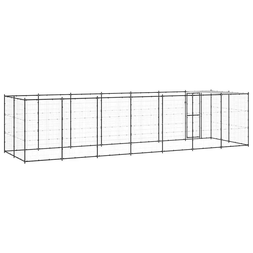Dog Kennel Black 16.94 m² Steel Outdoor Enclosure with Roof Canopy