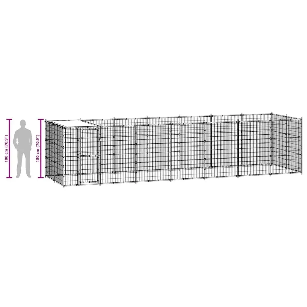 Dog Kennel Black 16.94 m² Steel Outdoor Enclosure with Roof Canopy