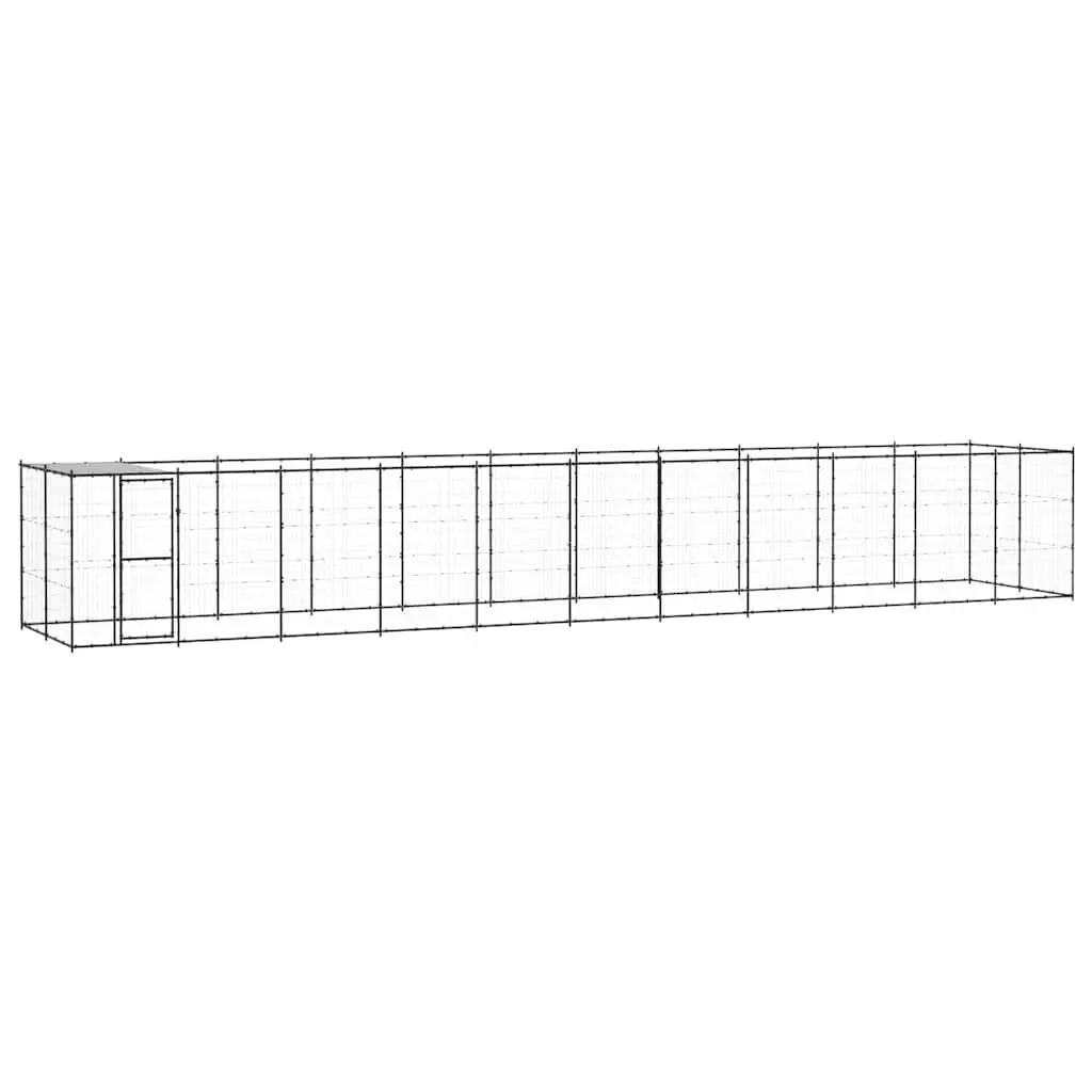 Dog Kennel Black Outdoor Steel Enclosure with Roof Mesh Run Lockable Door