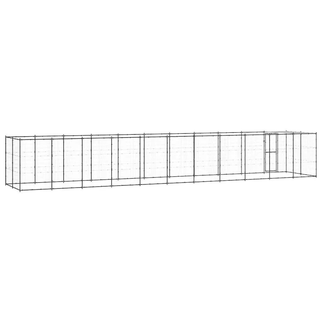 Dog Kennel Black Outdoor Steel Enclosure with Roof Mesh Run Lockable Door