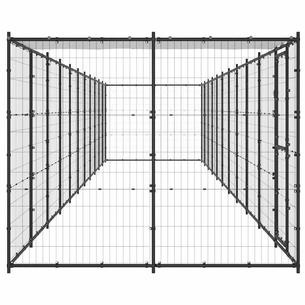 Dog Kennel Black Outdoor Steel Enclosure with Roof Mesh Run Lockable Door