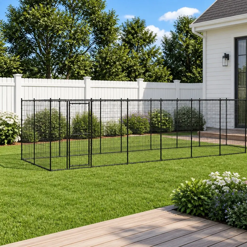 Dog Kennel Black Large Outdoor Steel Mesh Run Enclosure Exercise Play Pen