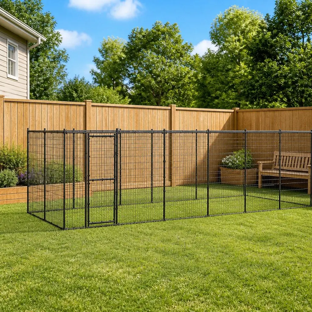Dog Kennel Black 26.62 m² Outdoor Steel Enclosure Exercise Run Play Pen