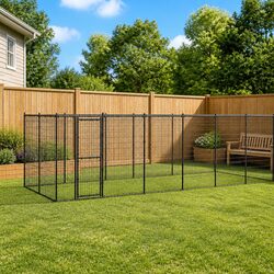 Dog Kennel Outdoor Steel Enclosure 26.62 m² Exercise Run Play Pen Black Mesh