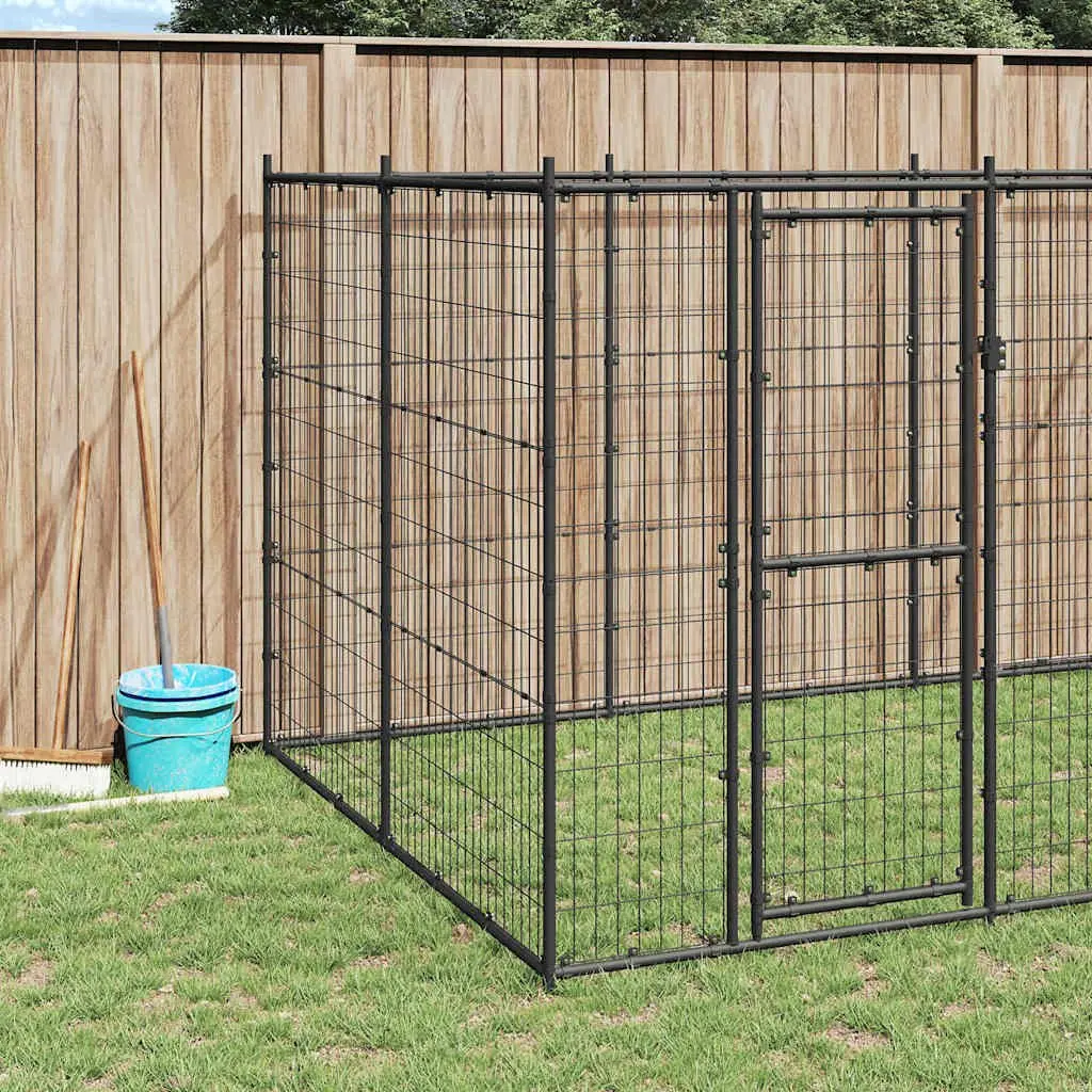 Dog Kennel Black 26.62 m² Outdoor Steel Enclosure Exercise Run Play Pen