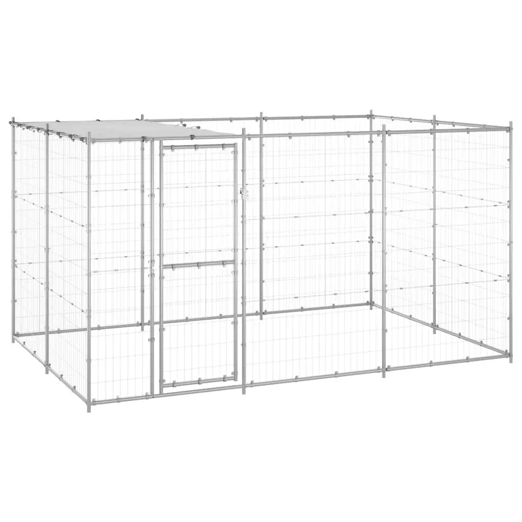 Dog Kennel Silver Large Galvanised Steel Mesh Roof Canopy Outdoor Exercise Run Pen