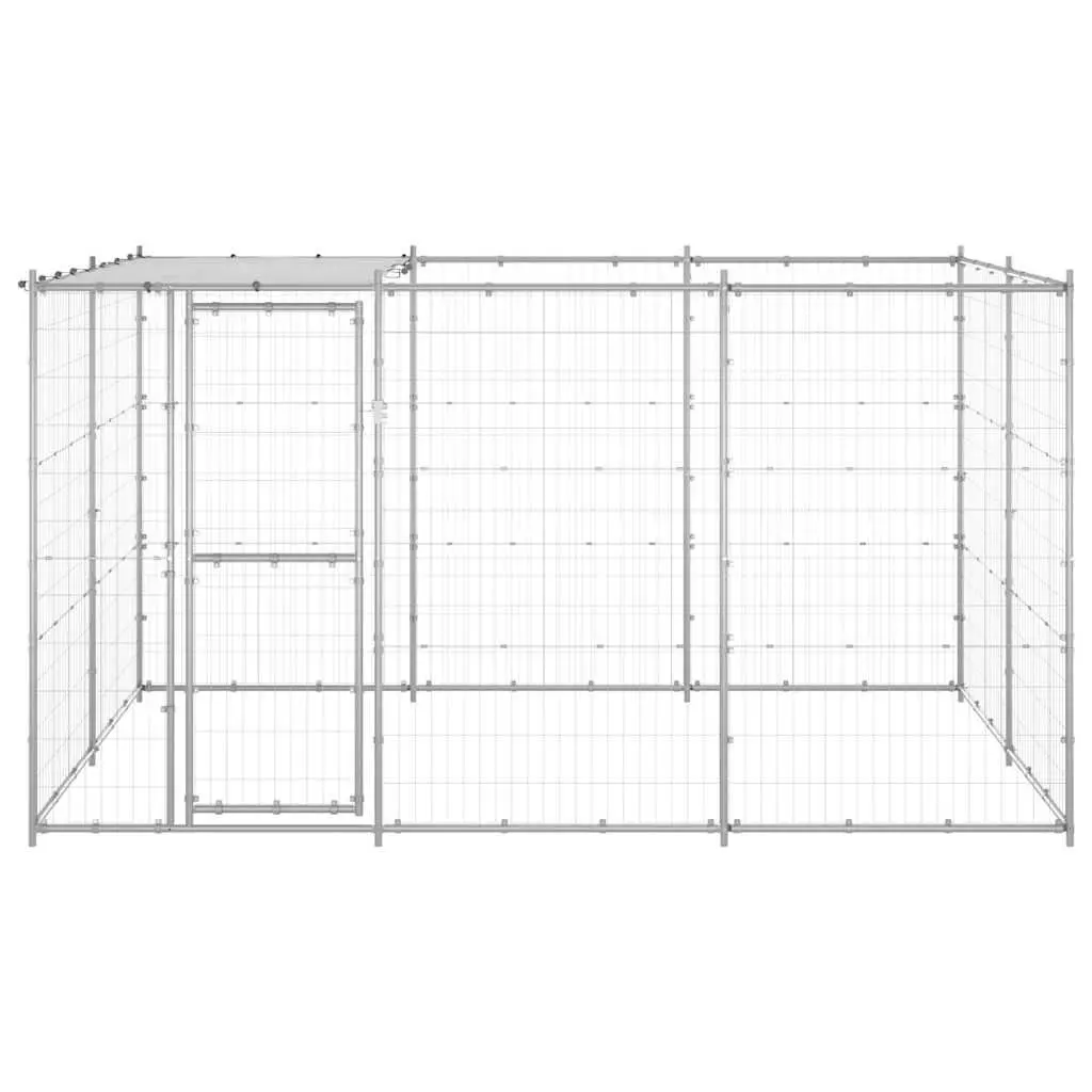Dog Kennel Silver Large Galvanised Steel Mesh Roof Canopy Outdoor Exercise Run Pen