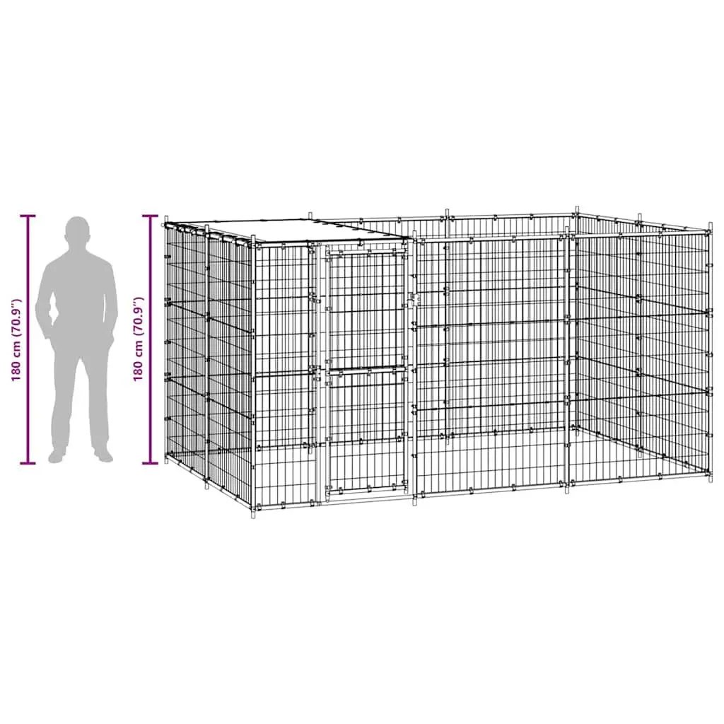 Dog Kennel Silver Large Galvanised Steel Mesh Roof Canopy Outdoor Exercise Run Pen