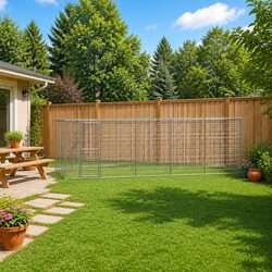 Outdoor Dog Kennel Galvanised Steel Mesh Run Exercise Enclosure with Roof Canopy