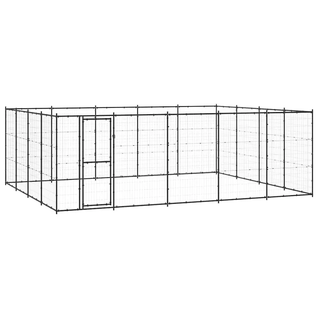 Dog Kennel Black 24.2m² Outdoor Steel Exercise Play Pen Run Enclosure
