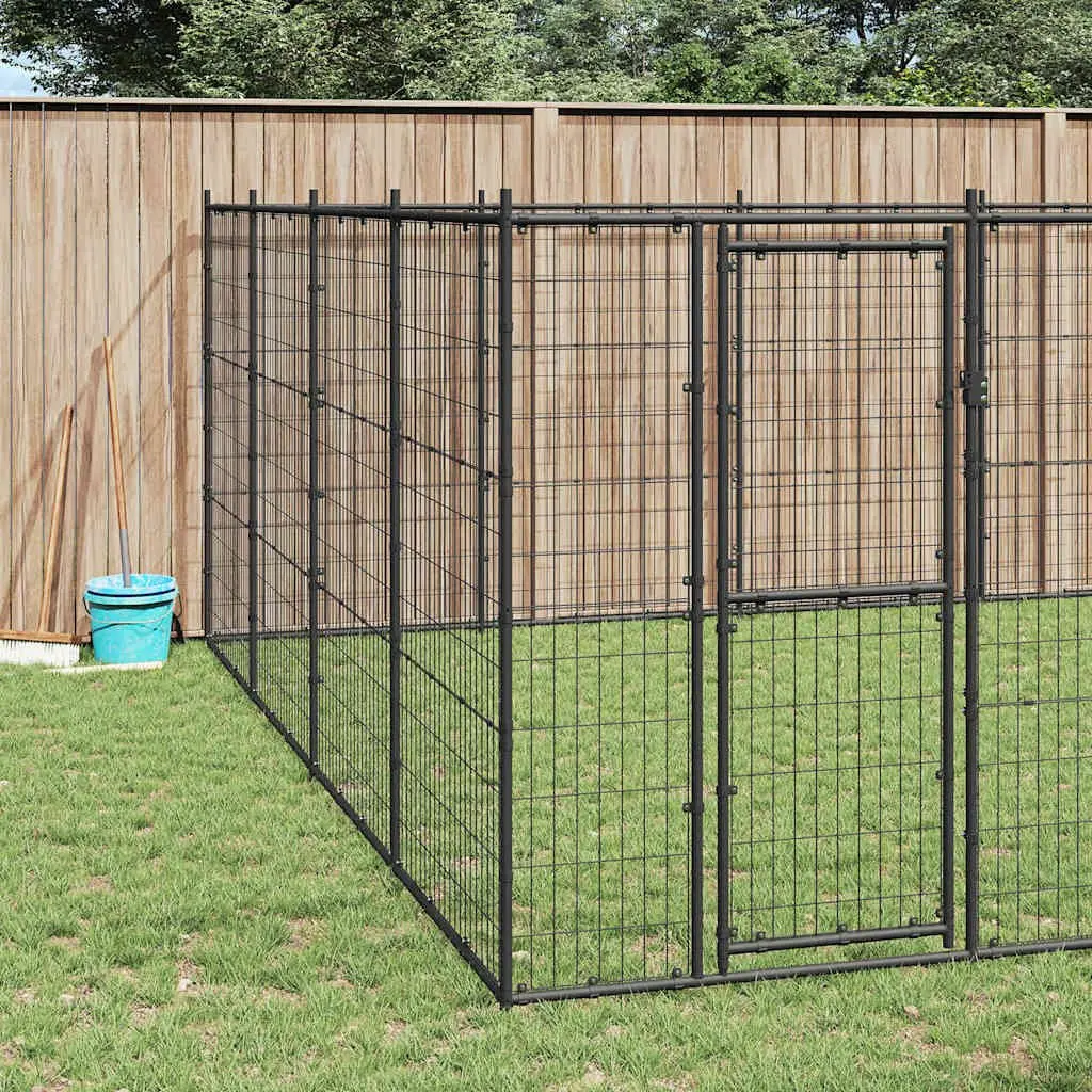 Dog Kennel Black 24.2m² Outdoor Steel Exercise Play Pen Run Enclosure
