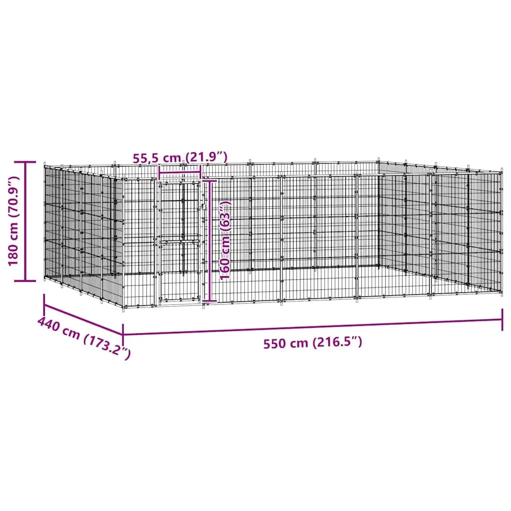 Dog Kennel Black 24.2m² Outdoor Steel Exercise Play Pen Run Enclosure