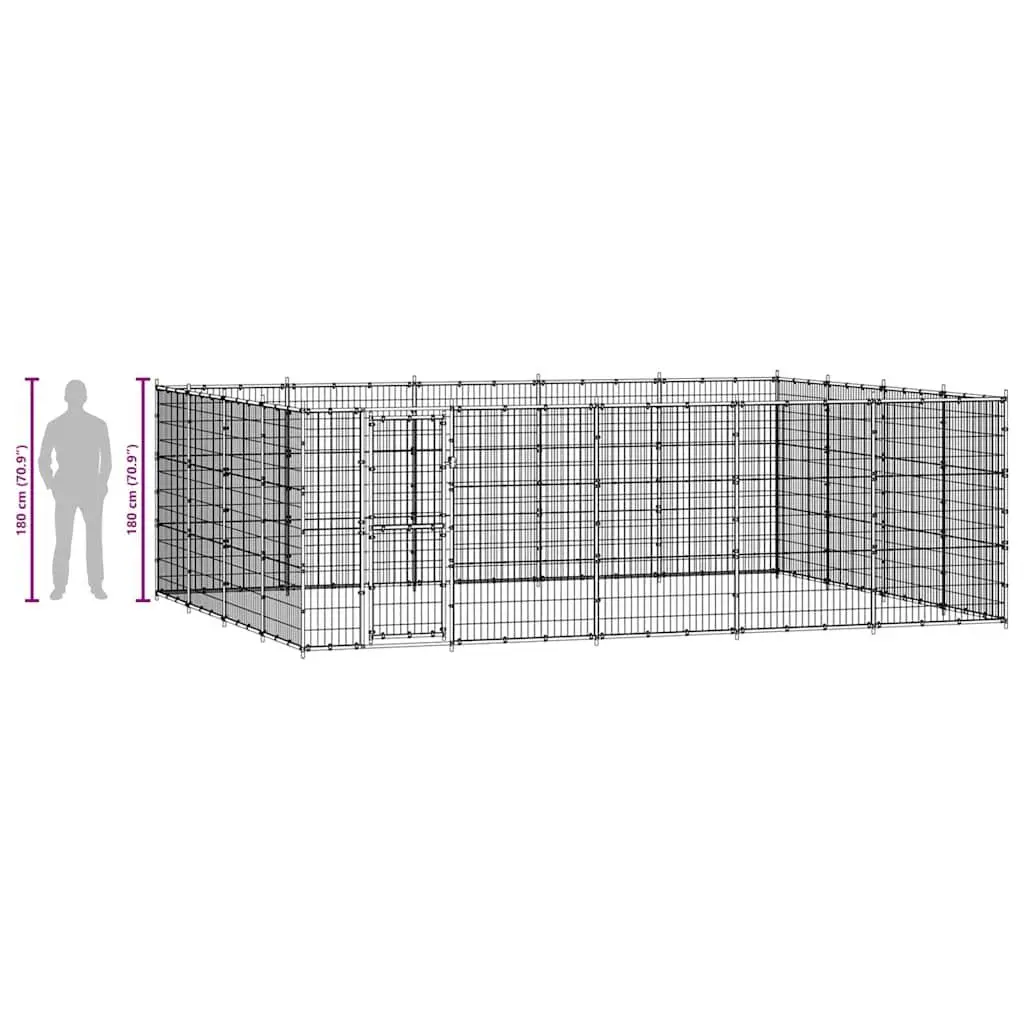 Dog Kennel Black 24.2m² Outdoor Steel Exercise Play Pen Run Enclosure