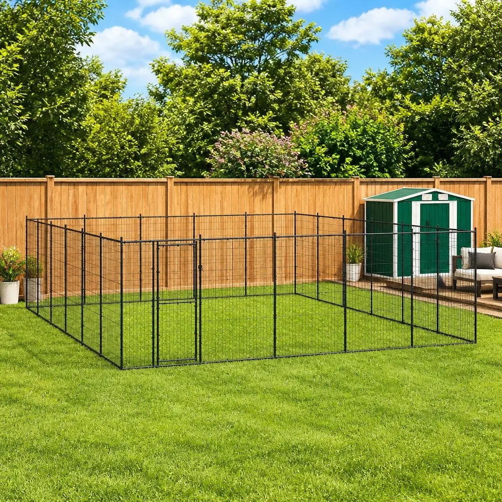 Dog Kennel Black 36.3 m² Outdoor Exercise Run Enclosure Steel Mesh Ventilation Secure