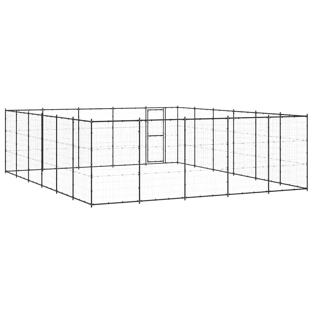 Dog Kennel Black 36.3 m² Outdoor Exercise Run Enclosure Steel Mesh Ventilation Secure