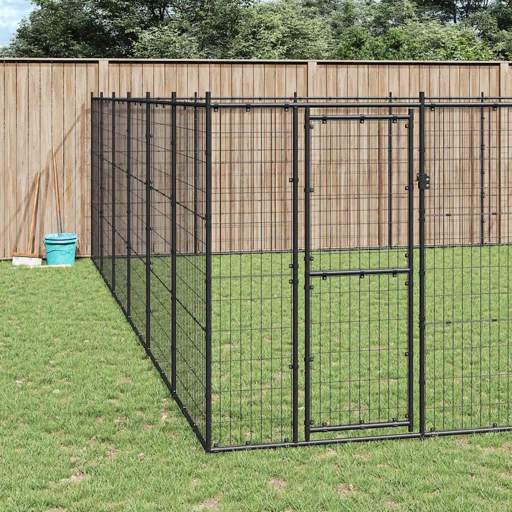 Dog Kennel Black Large Outdoor Run Exercise Pen Steel Mesh Enclosure