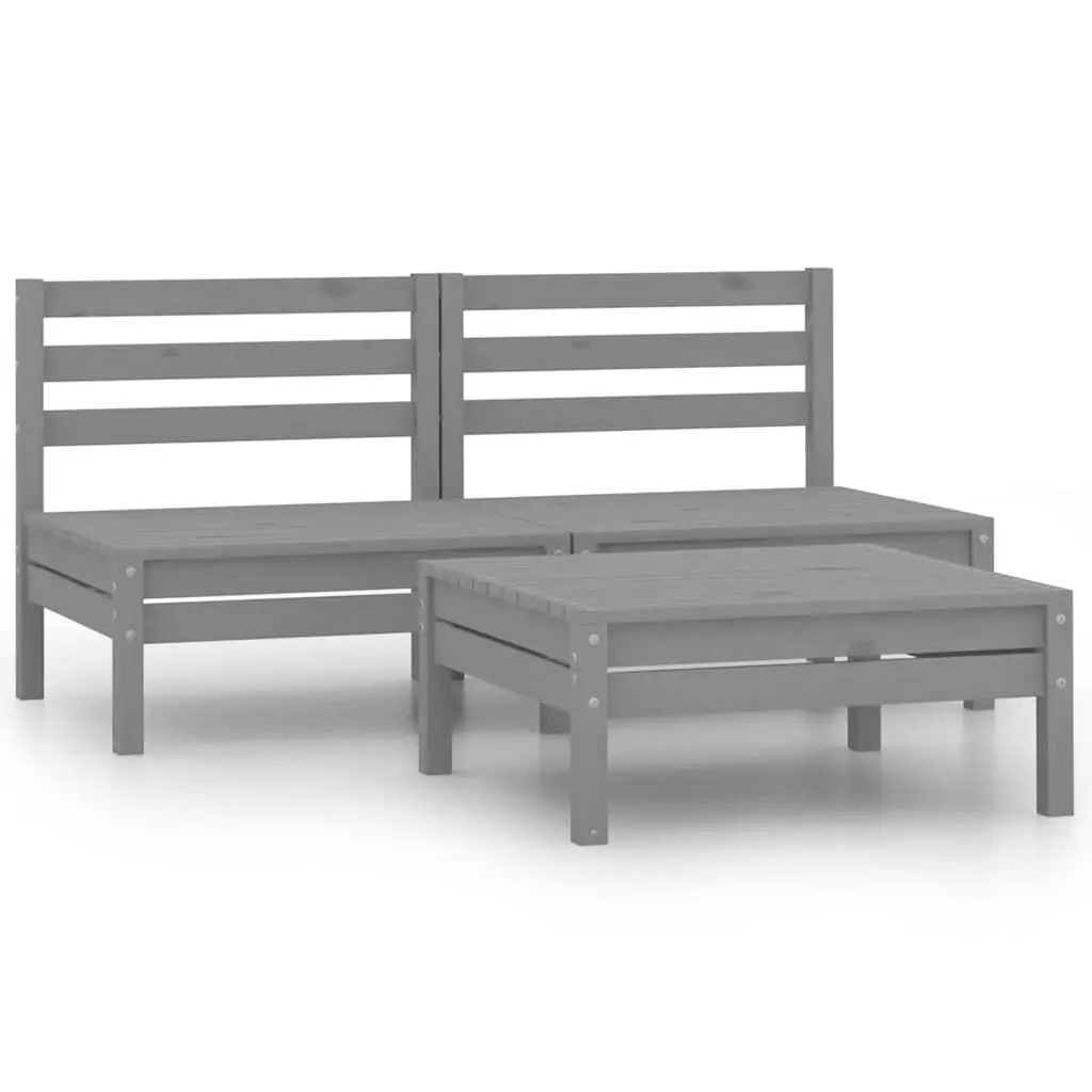 Garden Lounge Set 3 Piece Grey Solid Wood Pine Outdoor Furniture Modular